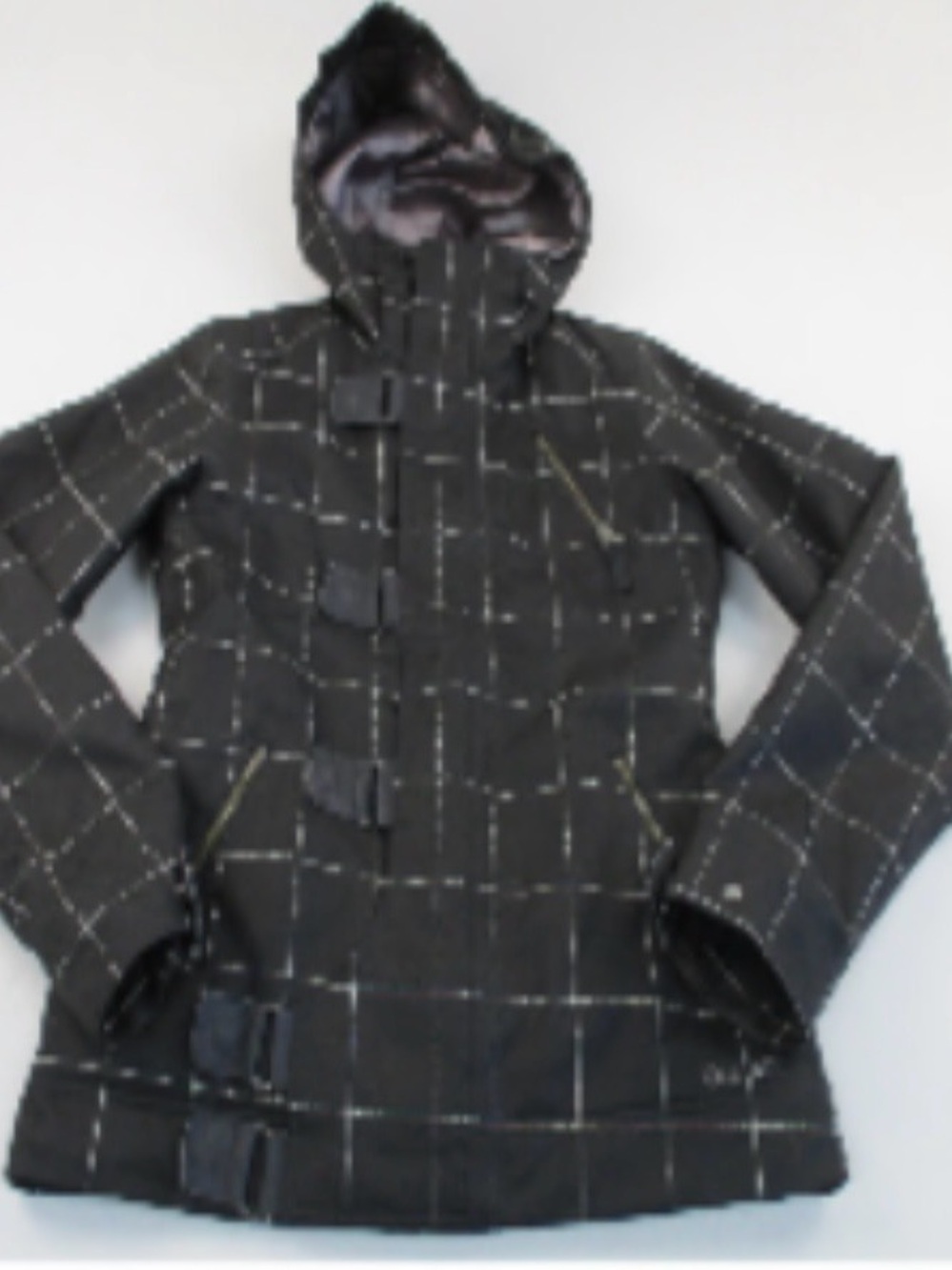 Burton Snowboard Jacket Womens S Black Grid Dryride Faux Fur Lined Buckle Detail